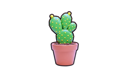 Cartoon Cactus in Pot on White Background