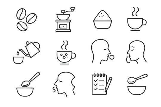 Icon sniffing water bloom cupping vector evaluation spoon symbol home bowl coffee