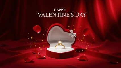A romantic proposal scene with a heart-shaped ring box for valentine's day