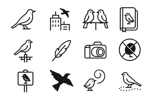 Vector hawk silhouette bird icons chirp zoom camera sparrow icon urban birdwatch