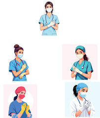 Vsai female healthcare staff wearing face masks and gloves