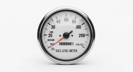 Close-up of a circular dial showing sales level, with a needle and multiple value markers