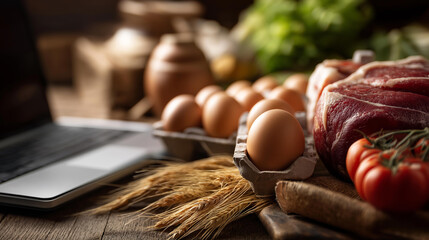 Food and agricultural industry concept, farming sector visualization, crop production representation, agribusiness operations, agricultural commerce, rural economy, with copy space