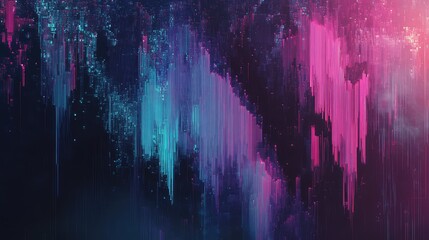 Digital flowing data stream creating a captivating abstract background with pixel sort glitch effects and vibrant neon colors, ideal for modern tech and design concepts