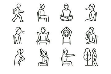 Fototapeta premium Vector drinking inhale mindful break relax arm icon deep reset twist healthy