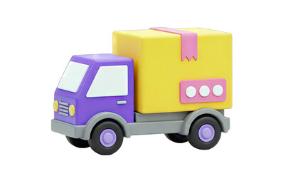 Cartoon Delivery Truck Carrying Package - Isolated
