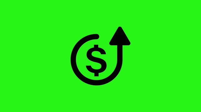 Animated icon of increasing dollar value with upward arrow on green screen background