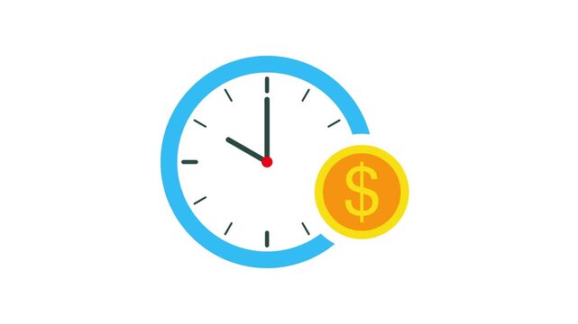 Fast moving clock time lapse with dollar coin animation illustrating time is money concept