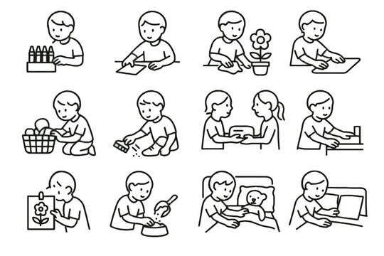 Vector clip mindful icon basket wall chore kids putting hanging tray flower