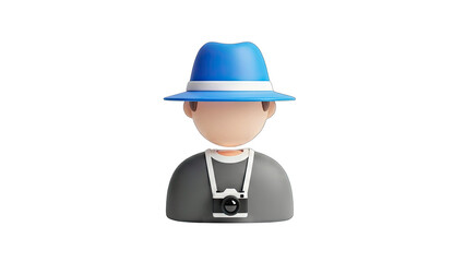 Cartoon Photographer with Blue Hat on White Background