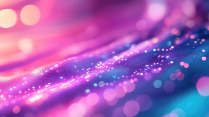 Abstract background showing purple and blue wave patterns with glowing particles and bokeh effects, visualizing concepts of data flow, connectivity, and futuristic technology