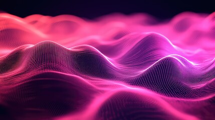 Abstract digital waveform surface illustrating flowing glowing particles, representing concepts of big data, network connections, sound visualization, and technological advancements