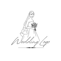 Fototapeta premium Black and White Minimalist Wedding Organizer Logo with Brides Icon