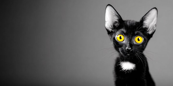 Curious Black Cat with Yellow Eyes - Powered by Adobe
