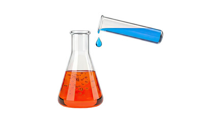 Chemical Reaction: Pouring Blue Liquid into Flask