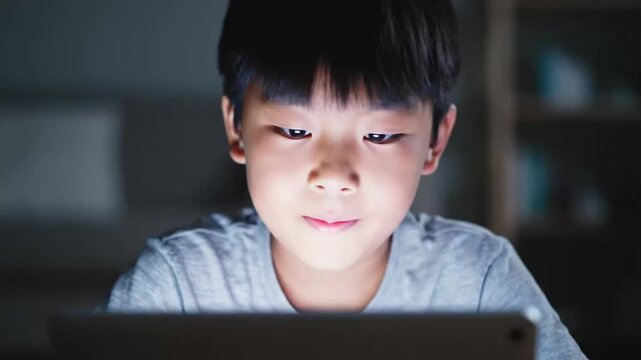 Children Engaged with Digital Screens Showing Light and Color Changing Effects