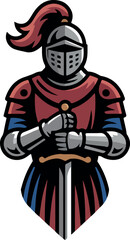Cartoon illustration of a medieval knight with sword