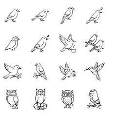 Fototapeta premium Hand drawn sketch style vector set of sports equipment icons with playful animal inspired doodle design in black silhouette style