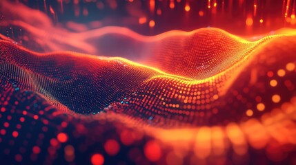Abstract digital wave of glowing dots creating a futuristic landscape, illustrating concepts of big data, technology, network connections, and information flow