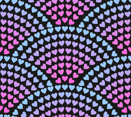 pink and blue hearts on black background seamless pattern. Texture for fabric, wrapping, wallpaper. Decorative print.