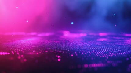 Glowing digital particles creating an abstract technology background, representing data flow, network connectivity, and future innovation in a vibrant pink and blue gradient