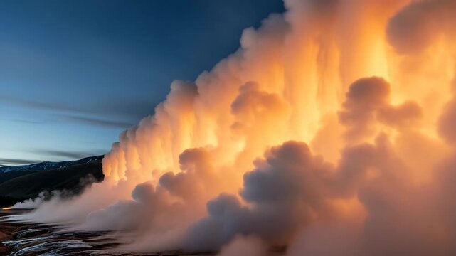 Dramatic steam explosion in a mountainous landscape