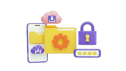 Cloud Data Security: Smartphone, Folder, Lock, Password