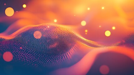 Abstract background showing a vibrant flowing particle wave, creating a visualization of technology, big data, connectivity, and digital information moving across a network