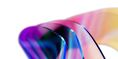 Futuristic Translucent Iridescent Glass Sheets in Flowing Wave Composition, 3D Rendering