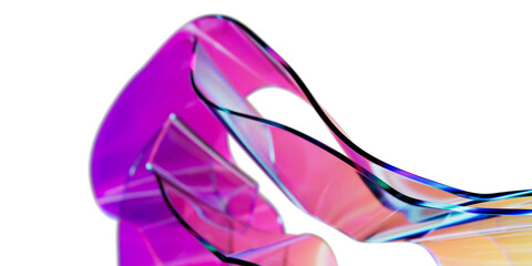 Elegant Futuristic Glass Curve Waves with Colorful Iridescent Gradients, Transparent Background