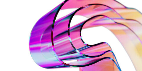 Flowing Translucent Glass Wave Forms with Iridescent Gradient, Futuristic Abstract 3D Composition