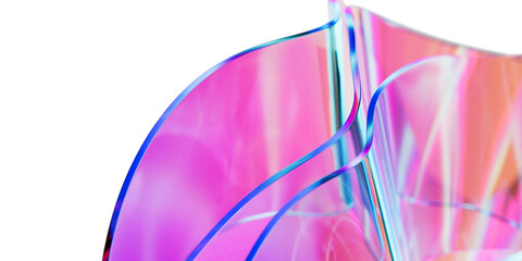 Elegant translucent iridescent glass curve sheets on transparent background, creating dynamic abstract composition. colorful gradient wave design element 3d rendering for innovative futuristic concept