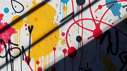 Obraz premium Urban wall adorned with vibrant paint splatters, embodying abstract street art energy.