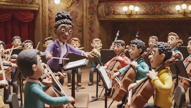 Animated Orchestra Performance - A Symphony of Clay and Music.
