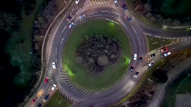 4k hyperlapse of traffic on a roundabout at dusk near Woodbridge, Suffolk, UK