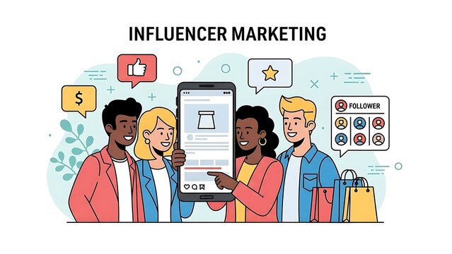 Diverse People Influencer Marketing on Smartphone - Powered by Adobe