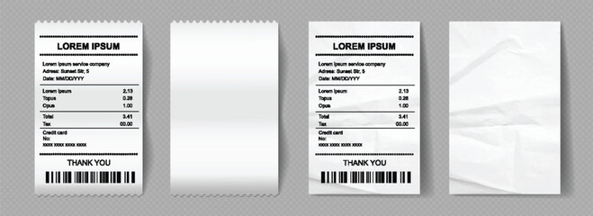 3D bill realistic icon. Payment check set crumpled, blank and printed payment transaction .Buying financial invoice paper bill. Business invoice concept. 3d receipt list icon vector illustration