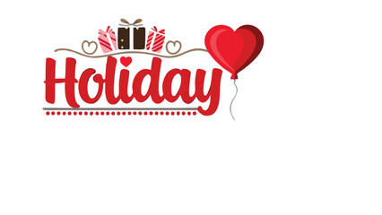 Flat stylistic holiday design featuring bold decor with heart balloon and gift boxes in red and brown tones for festive occasions