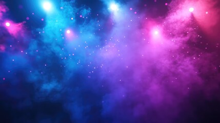 Obraz premium Colorful smoke and glowing particles creating a dynamic light background, representing concepts of music events, parties, celebrations, concerts, and energetic atmospheres