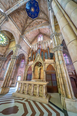 Catholic church on the square in the French village in Ba Na Hills Park, Danang, Vietnam.