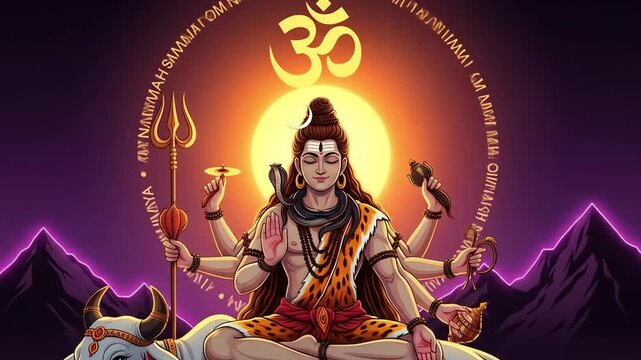 Lord Shiva Text with Mountain Background