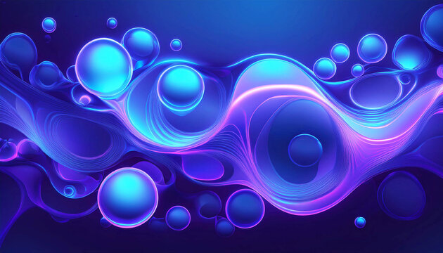 Abstract blue and purple liquid bubble shapes, illustration. AI