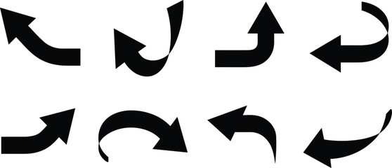 Set of black curved arrows, turning, looping, return, direction, navigation, pointer symbol, web icon vector © Majnur