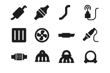 Obraz premium Clamp converter filter heat icon exhaust icons pipe system vector muffler oxygen