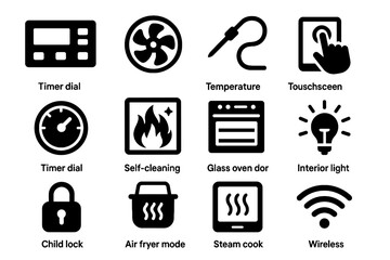 Lock smart icon vector touchscreen dial oven digital glass panel control feature