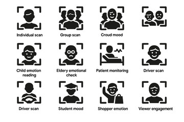 Elderly check reading icon scanner scan icons individual group emotion reaction speaker