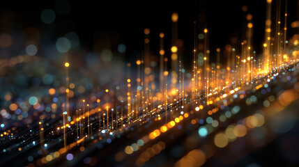 Digital data flow in darkness: Futuristic digital abstract streams across a black backdrop, reflecting the invisible, complex connections that power the world. Light trails create a vibrant.