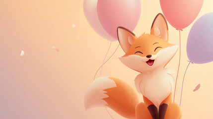 Sweet Baby Fox with balloons on background 