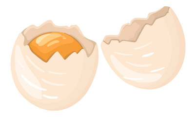 Illustration of cracked Eggs with Yolk. Breakfast ingredient. Vector.