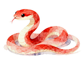 Fototapeta premium Cute Snake Illustration: An adorable illustration of a snake showcasing its charming features, with a focus on its expressive eyes, delightful tongue and unique patterns.
